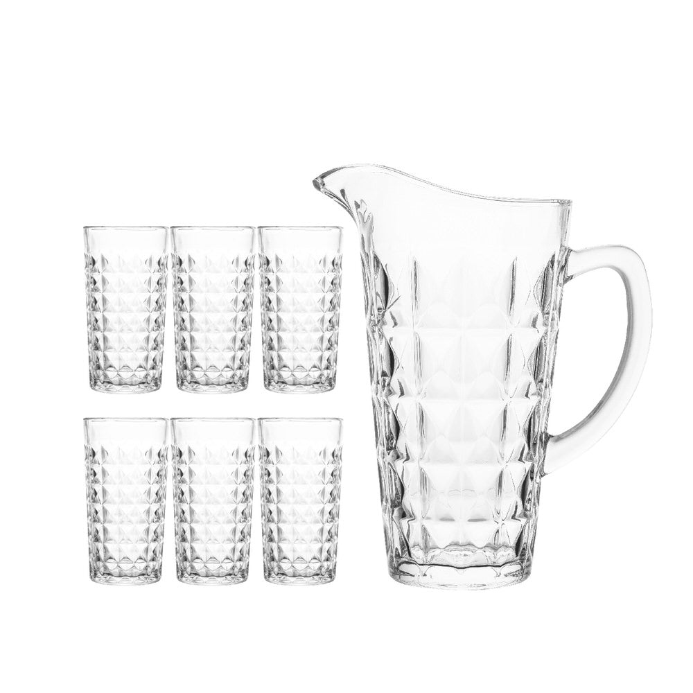 Delisoga Textured Glass Water Set | Premium Serving Drinking Set 7-Pcs - Home Hatch