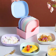 10pc - Kids Multicolor Square-Round Plates - Home Hatch