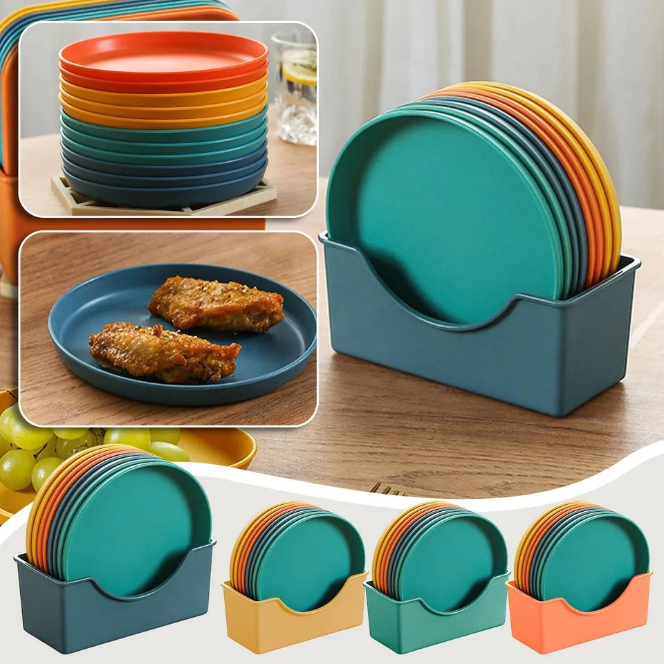 9pc - Kids Multicolor Square-Round Plates