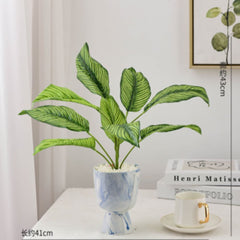 Elegant Marble Pattern Ceramic Flower Pot With Plant - Home Hatch