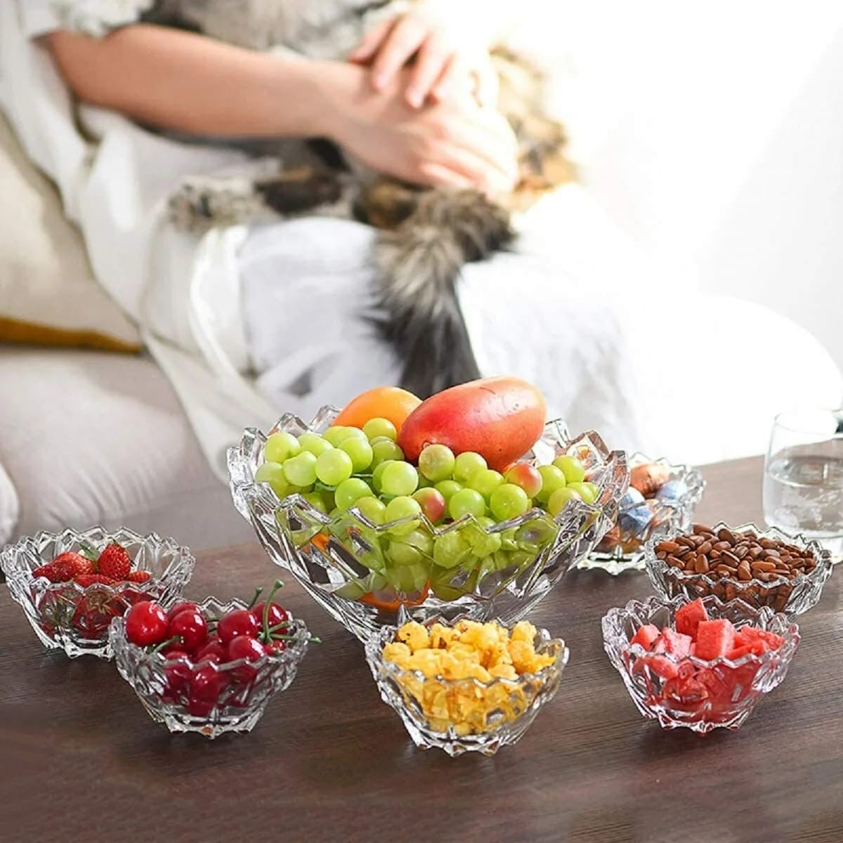 7-Pcs Crystal Glass Modern Desert Ice-Cream Sundae Bowl Set - Home Hatch