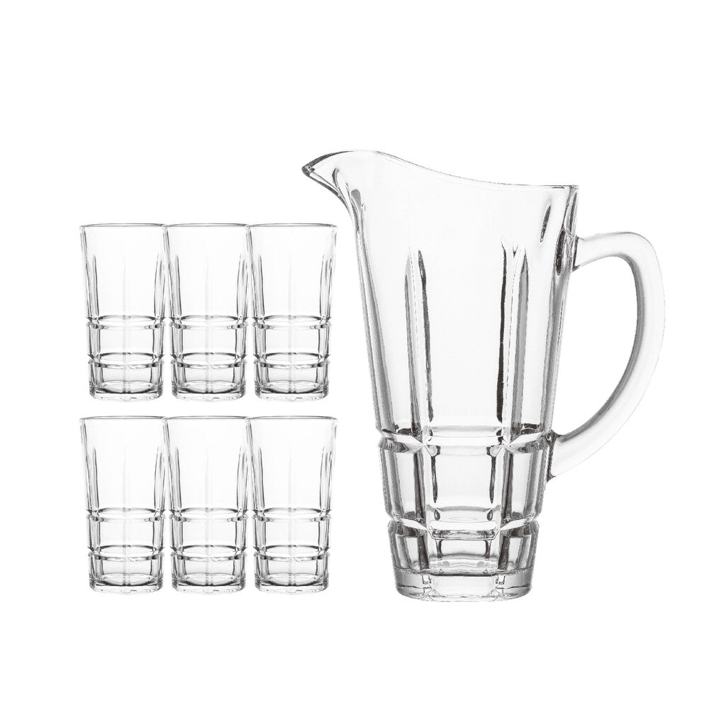 Delisoga Textured Glass Water Set | Premium Serving Drinking Set 7-Pcs - Home Hatch