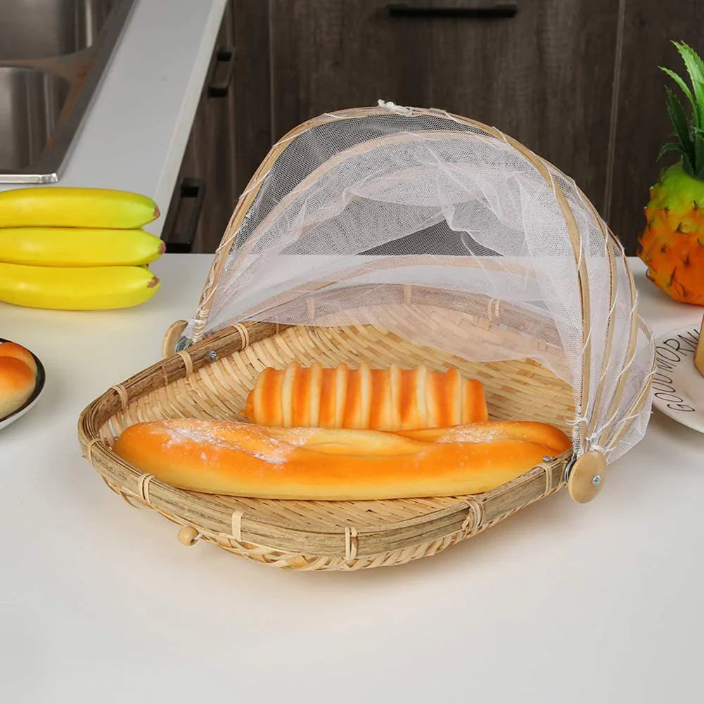 Handmade Bamboo Tent Basket With Gauze - HomeHatchpk