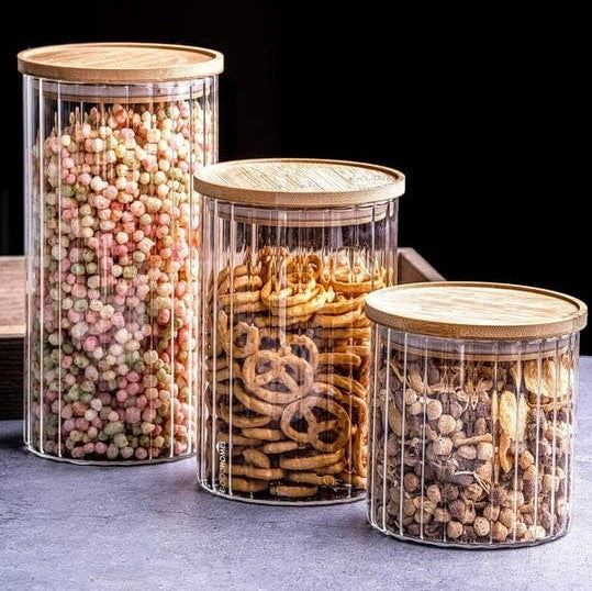 Lined Bamboo Lid Airtight Glass Storage Containers/Jars