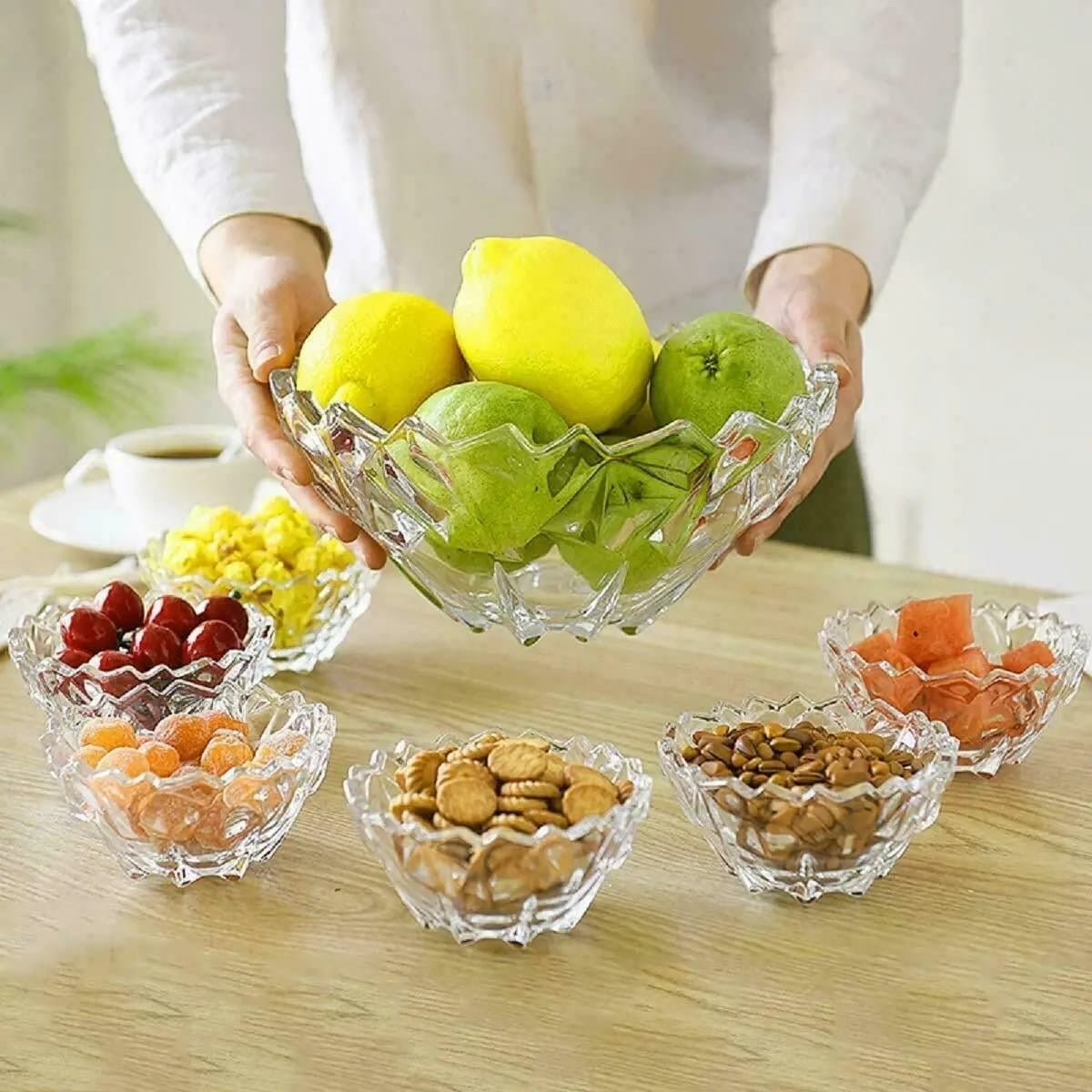 7-Pcs Crystal Glass Modern Desert Ice-Cream Sundae Bowl Set - Home Hatch