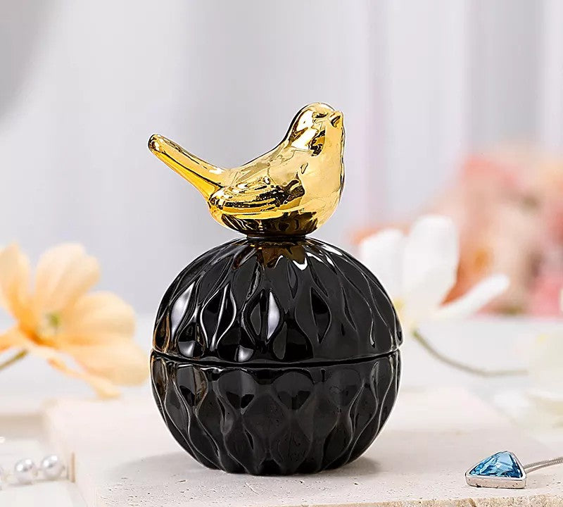 Round Gold Animal Lid Black Ceramic Candy Jar | Storage Jar | Center Piece