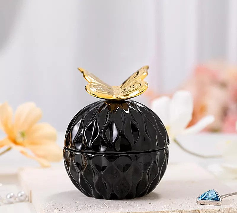 Round Gold Animal Lid Black Ceramic Candy Jar | Storage Jar | Center Piece