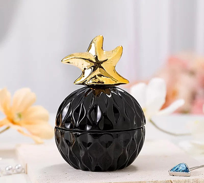 Round Gold Animal Lid Black Ceramic Candy Jar | Storage Jar | Center Piece