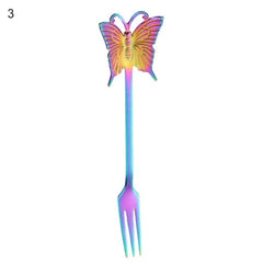 4-Pcs Butterfly Head Cutlery Set Rainbow n Gold Colour | Mini Fork & Spoon