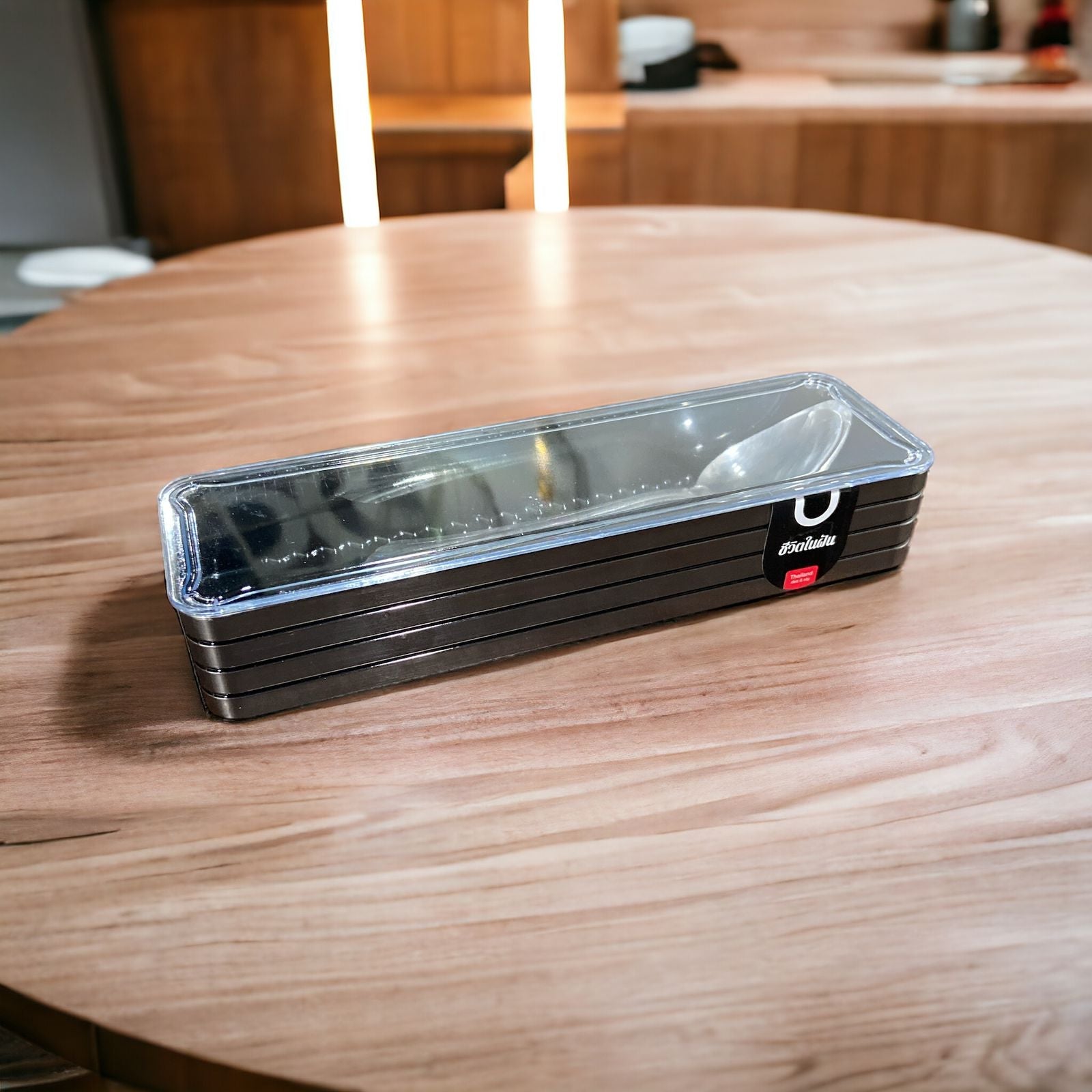 Sleek Silver Cutlery Storage Box with Acrylic lid