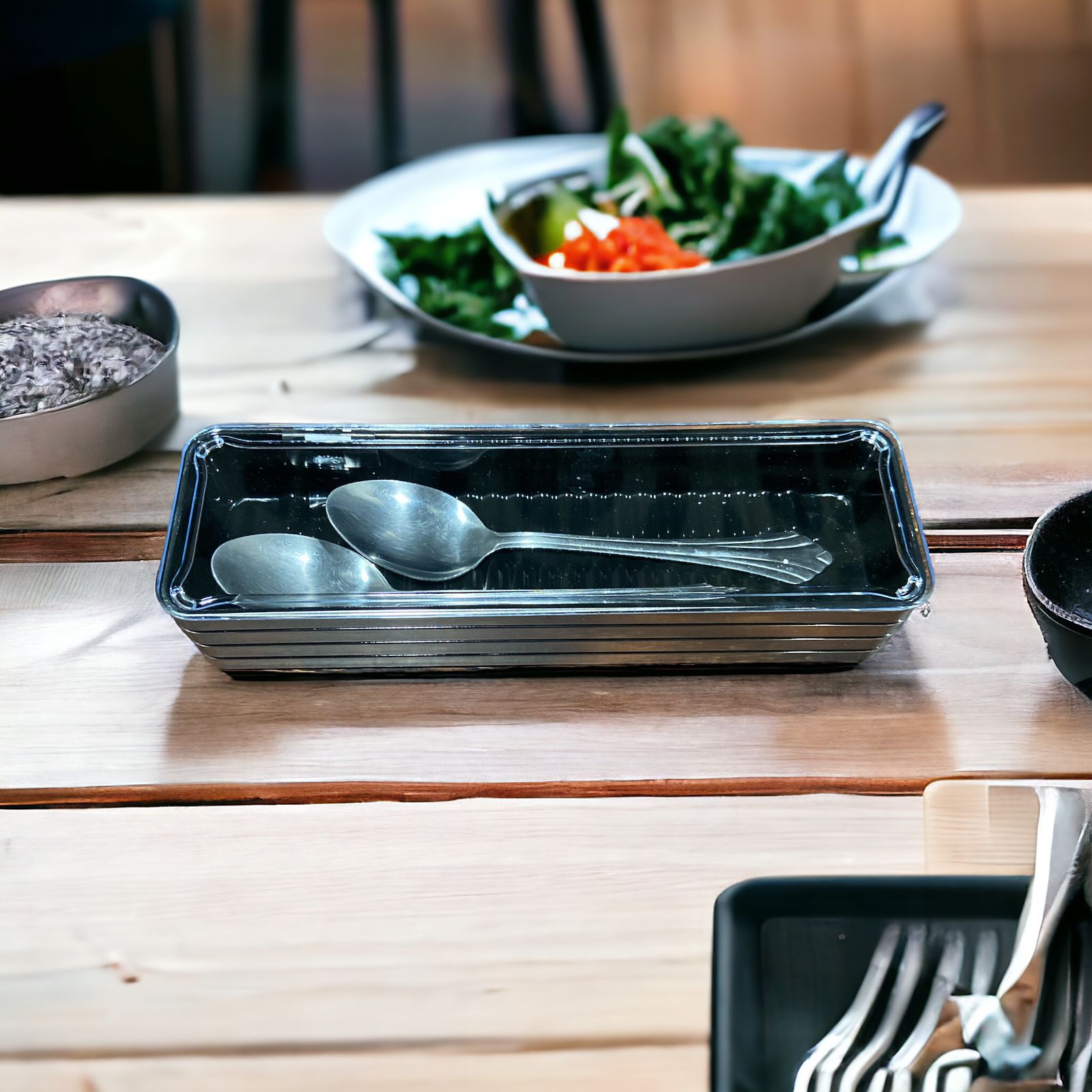 Sleek Silver Cutlery Storage Box with Acrylic lid