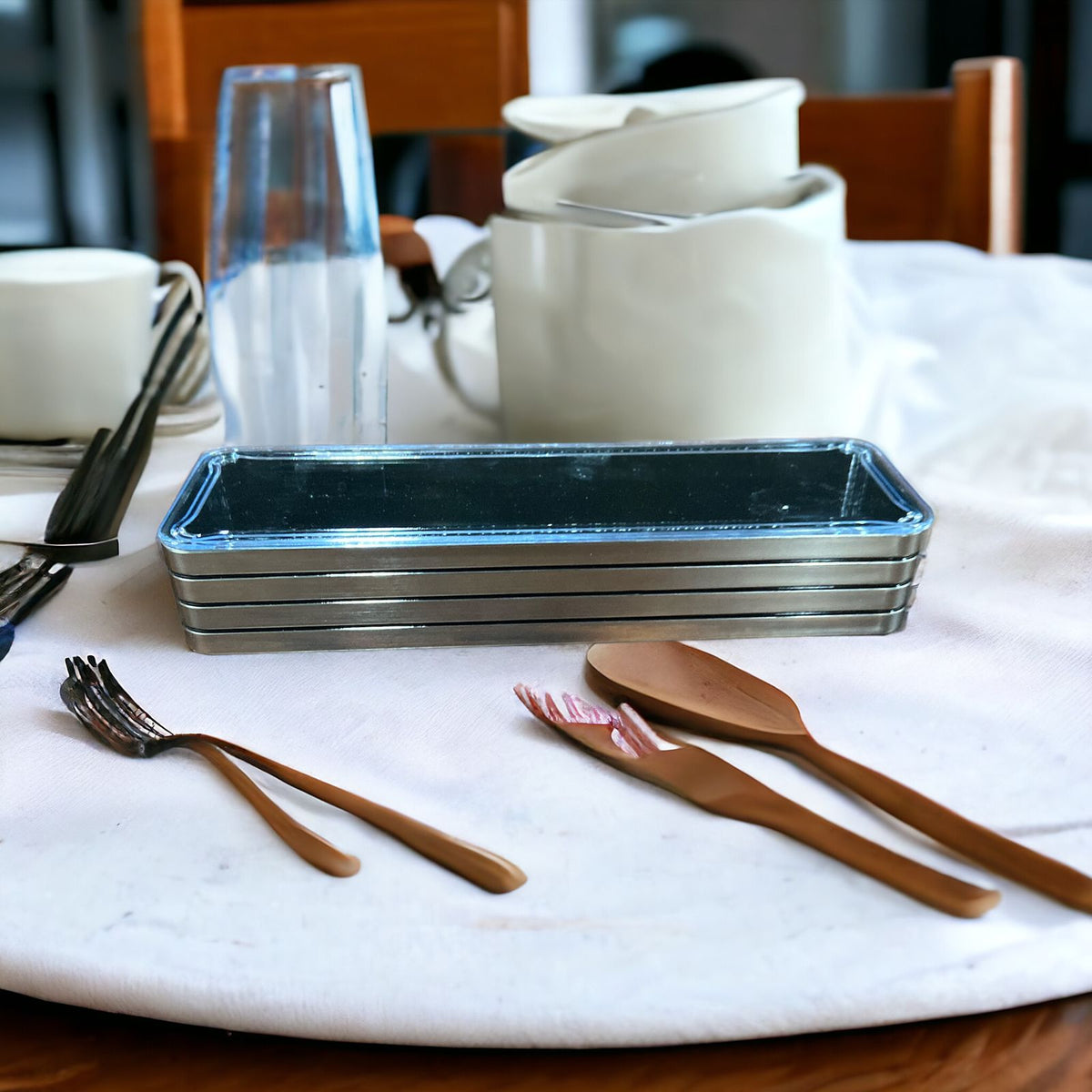 Sleek Silver Cutlery Storage Box with Acrylic lid