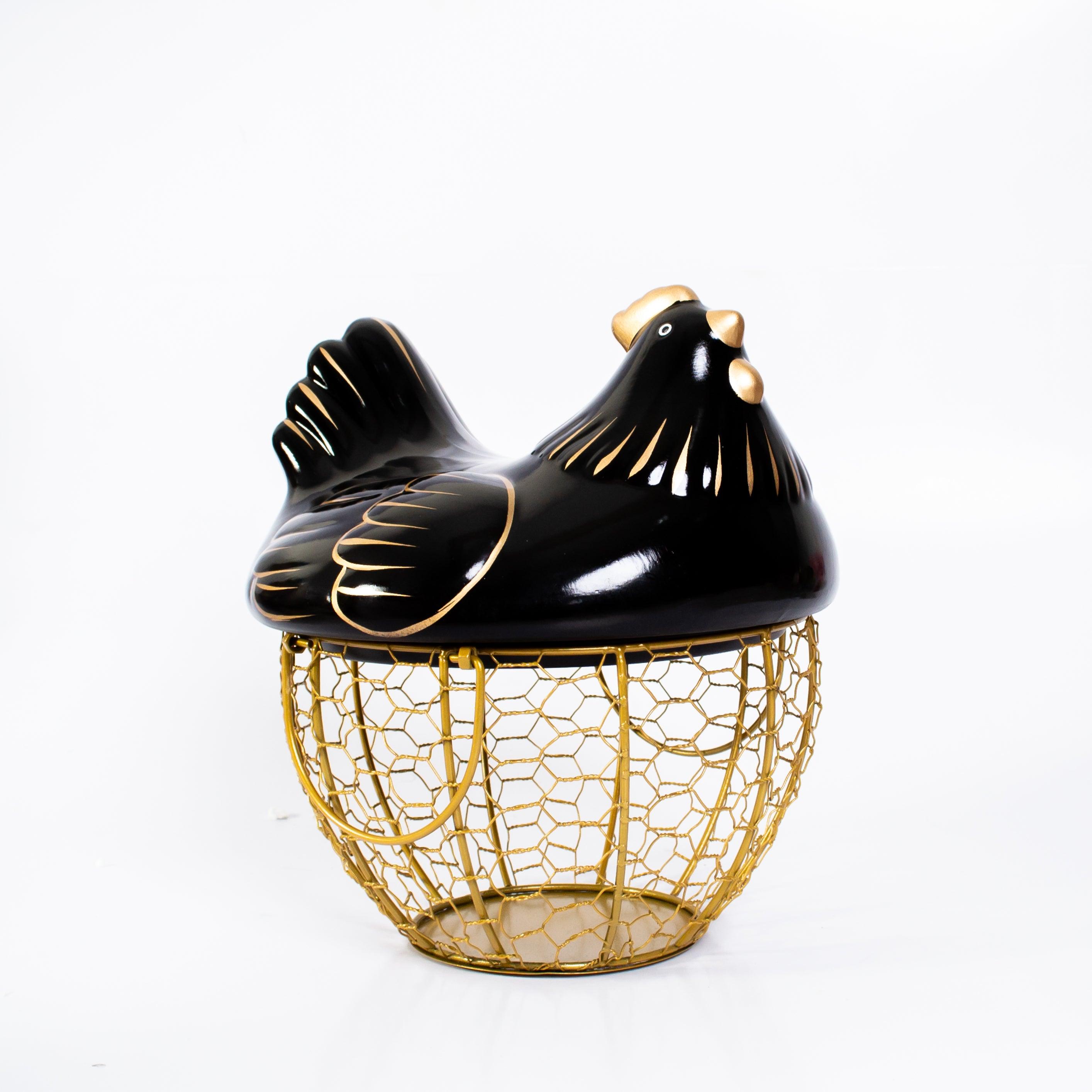 Golden Egg Storage Basket With Ceramic Lid | Hen Basket - HomeHatchpk