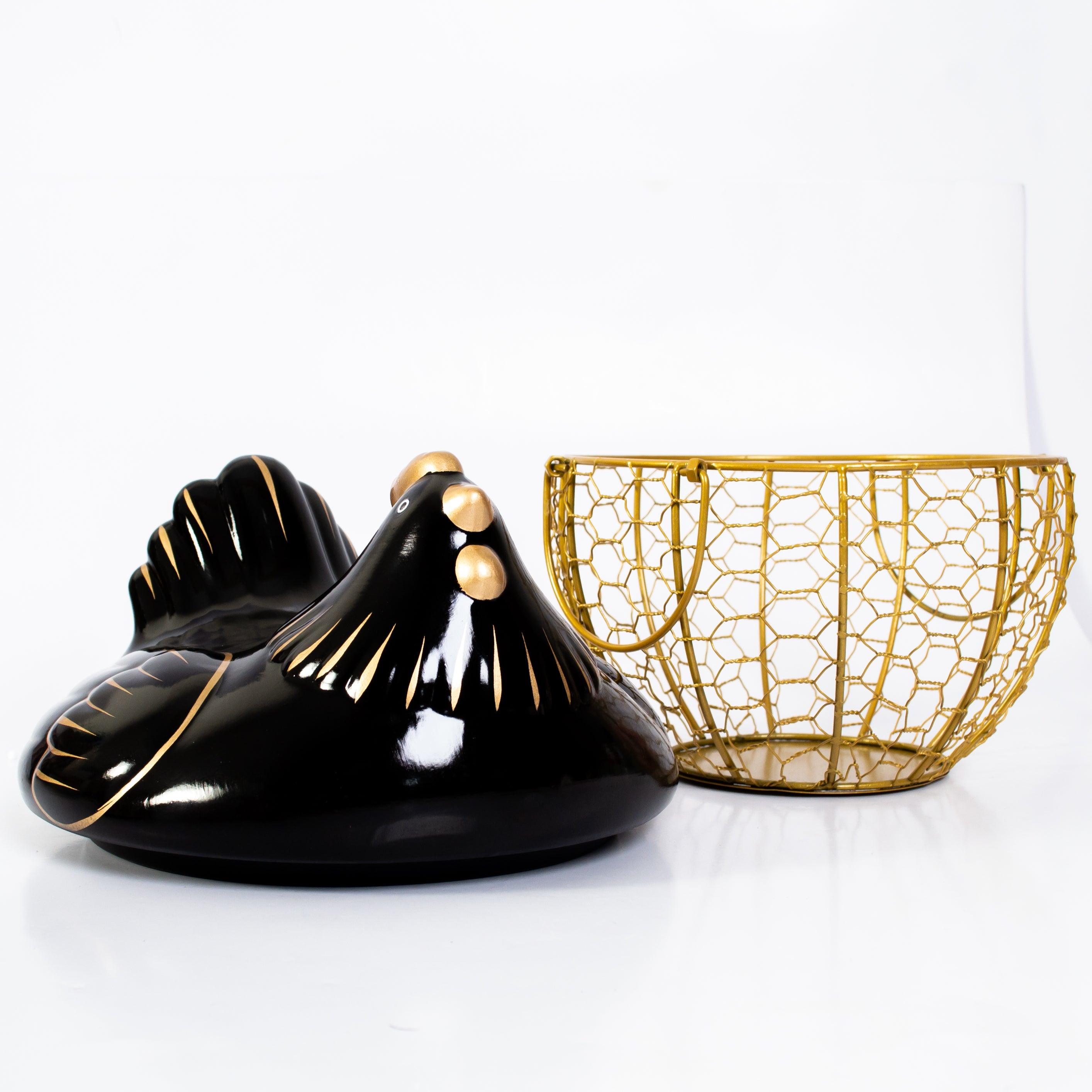 Golden Egg Storage Basket With Ceramic Lid | Hen Basket - HomeHatchpk