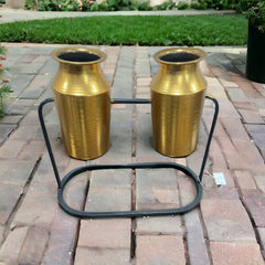 Double Golden Metal Planter With Stand | Pots & Vases