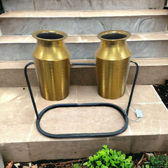 Double Golden Metal Planter With Stand | Pots & Vases