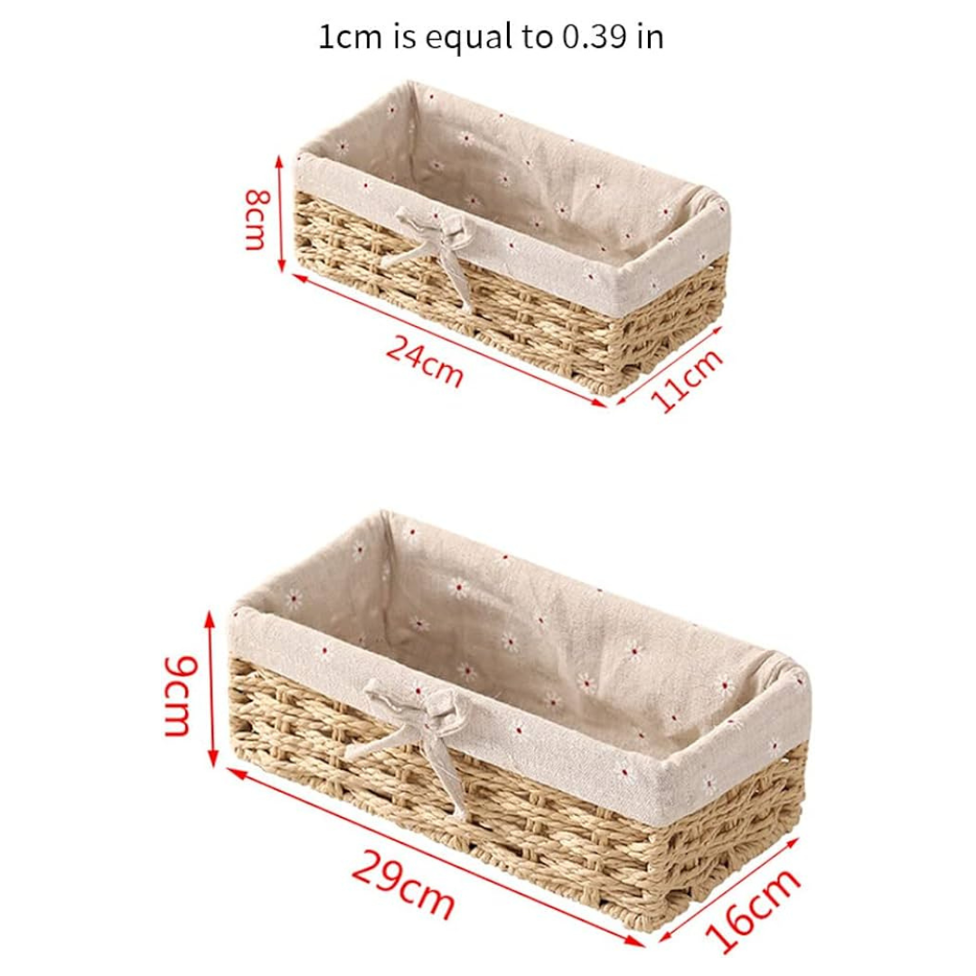 Rectangular Cloth Covered Braided Basket | Vanity Basket | Set of 2