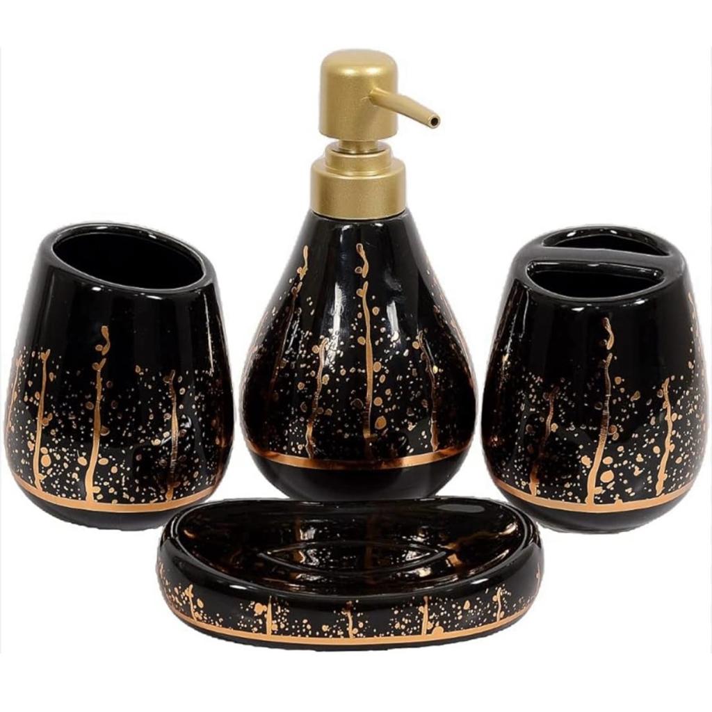 Gold Spattered Pattern Bath Set - 4pcs