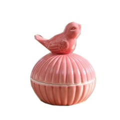 Round Sparrow Lid Pink Ceramic Candy Jar | Storage Jar | Centre Piece