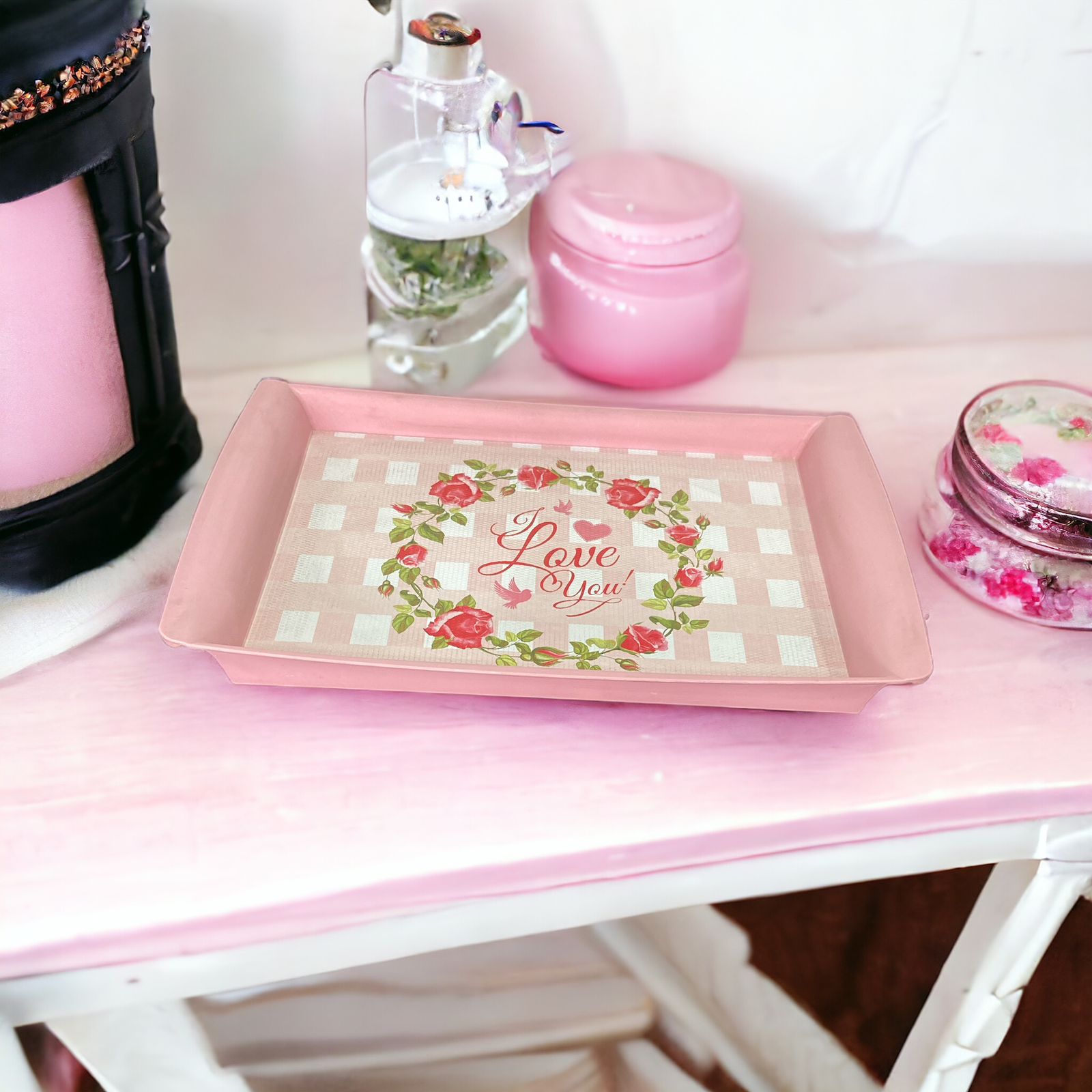 Plastic Printed Serving Tray Pink | Décor Tray - Home Hatch