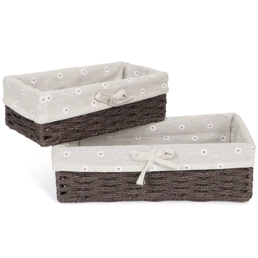 Rectangular Cloth Covered Braided Basket | Vanity Basket | Set of 2