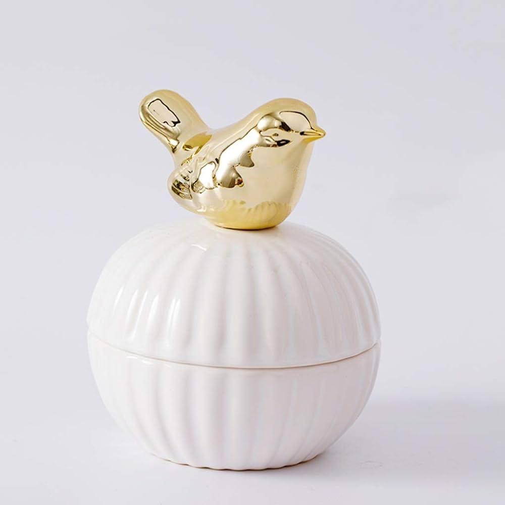 Round Gold Animal Lid White Ceramic Candy Jar | Storage Jar | Center Piece