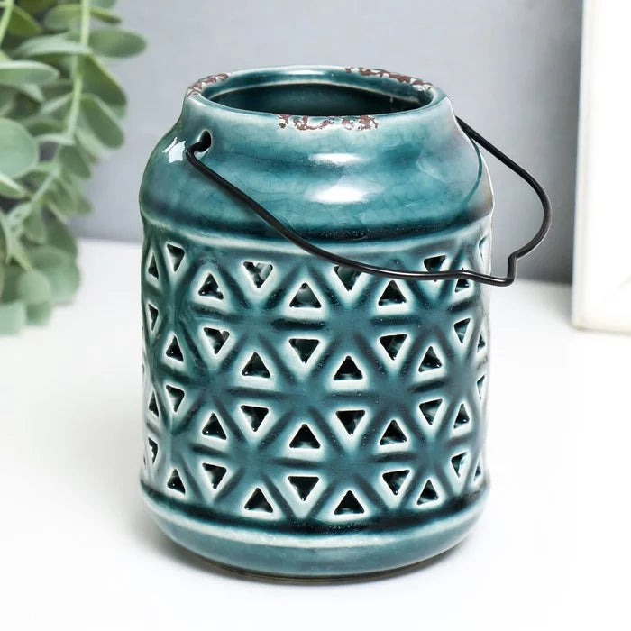 Triangle Design Ceramic Candle Lantern | Home Décor