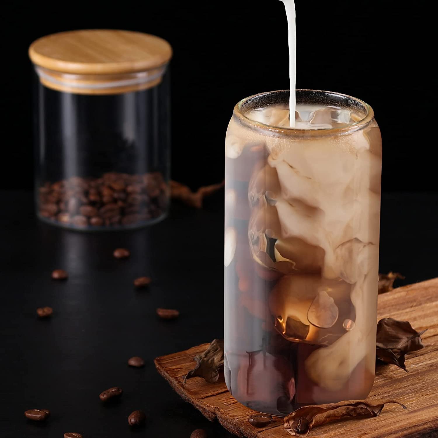 Transparent Round Drinking Glass Tumbler with Bamboo Lid And Glass Straw - Home Hatch