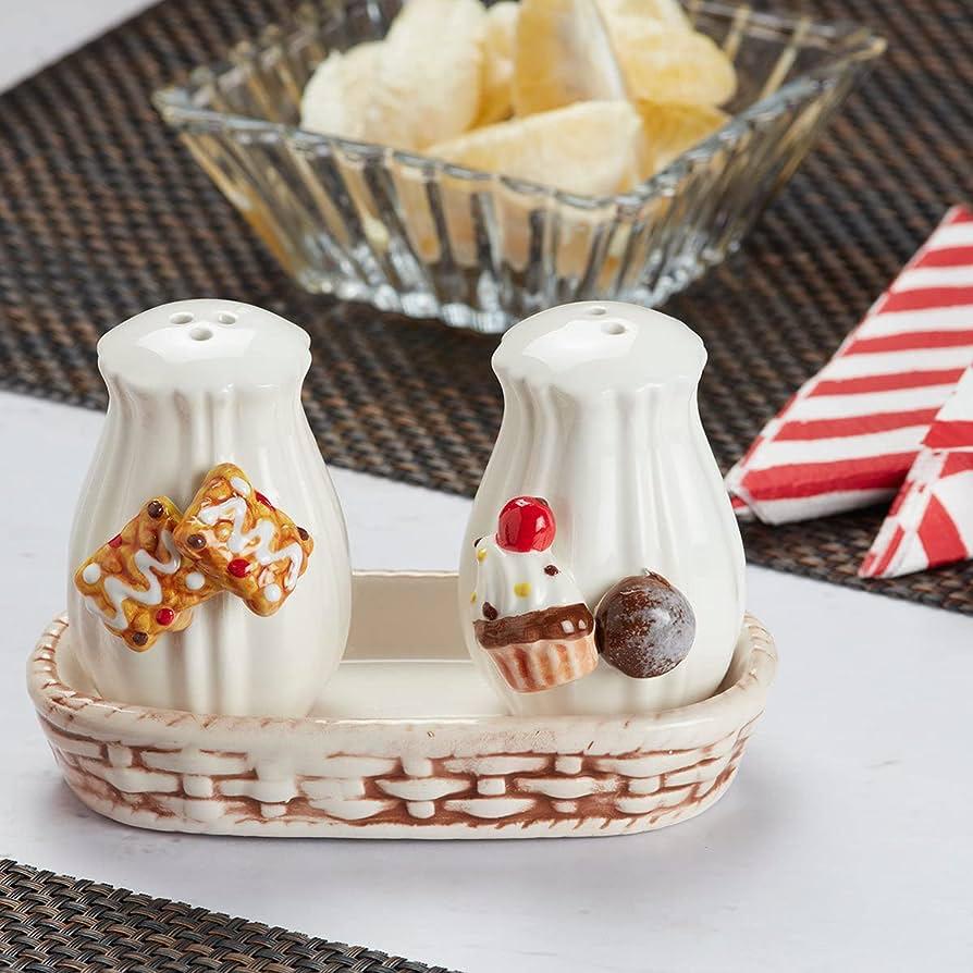 Food Design Salt and Pepper Shakers Set With Tray For Dining Table | Kitchen Accessories