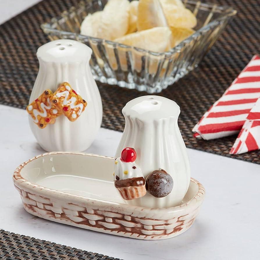 Food Design Salt and Pepper Shakers Set With Tray For Dining Table | Kitchen Accessories