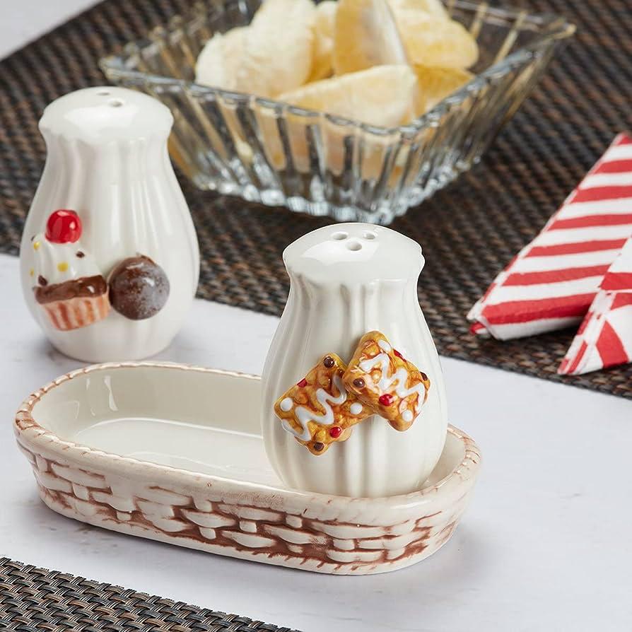 Food Design Salt and Pepper Shakers Set With Tray For Dining Table | Kitchen Accessories