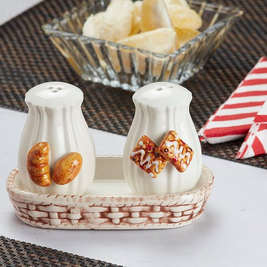 Food Design Salt and Pepper Shakers Set With Tray For Dining Table | Kitchen Accessories