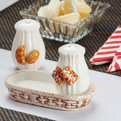 Food Design Salt and Pepper Shakers Set With Tray For Dining Table | Kitchen Accessories