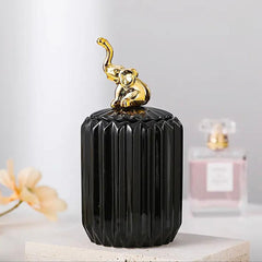 Gold Animal Lid Black Ceramic Candy Jar | Storage Jar | Center Piece