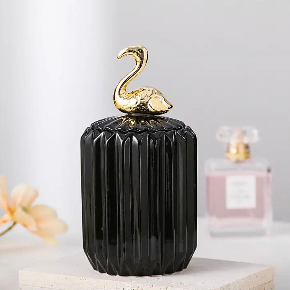 Gold Animal Lid Black Ceramic Candy Jar | Storage Jar | Center Piece