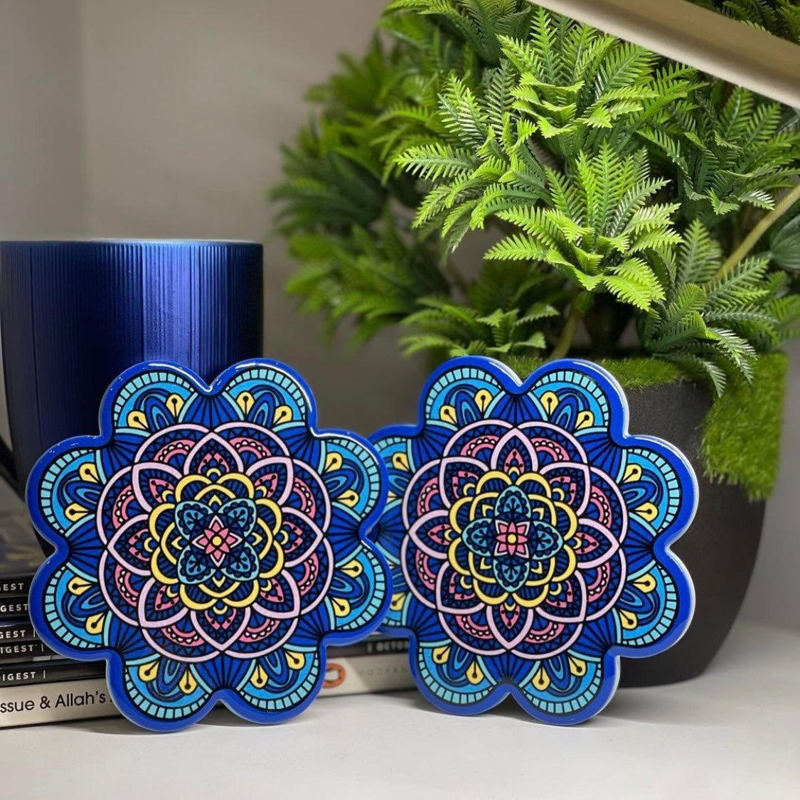 Clover Design Coloured Pattern Drink Coasters With Thin Cork Bottom | Set of 2 - Home Story