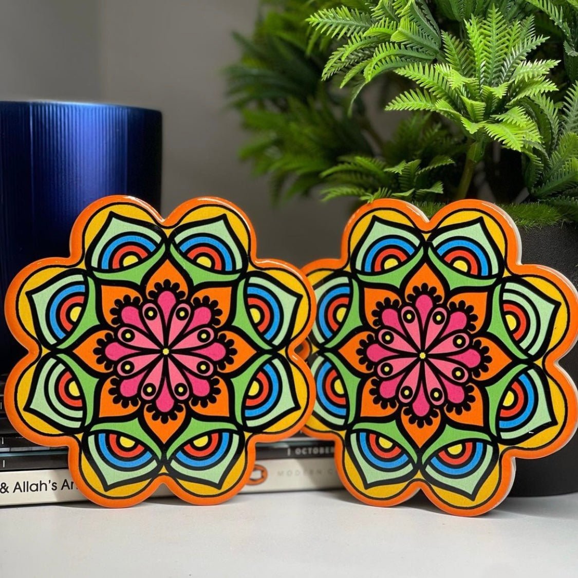 Clover Design Coloured Pattern Drink Coasters With Thin Cork Bottom | Set of 2 - Home Story