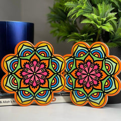 Clover Design Coloured Pattern Drink Coasters With Thin Cork Bottom | Set of 2 - Home Story