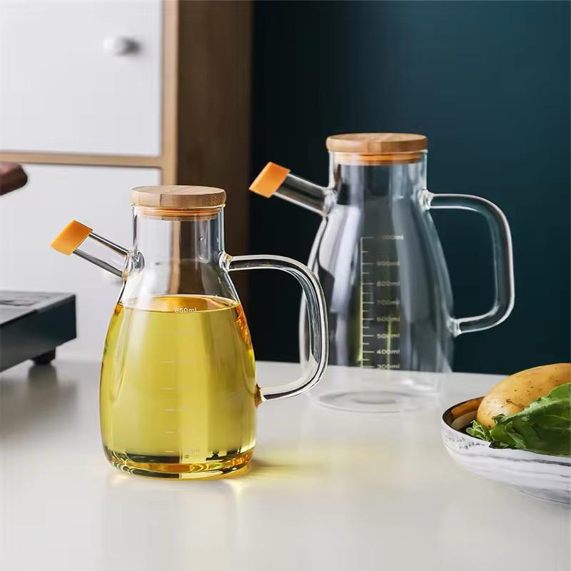 Cork Lid Glass Oil Bottle With Handle | High Borosilicate Glass - Home Story