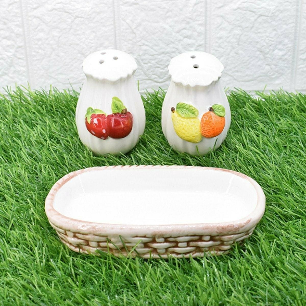 Food Design Salt and Pepper Shakers Set With Tray For Dining Table | Kitchen Accessories - Home Story