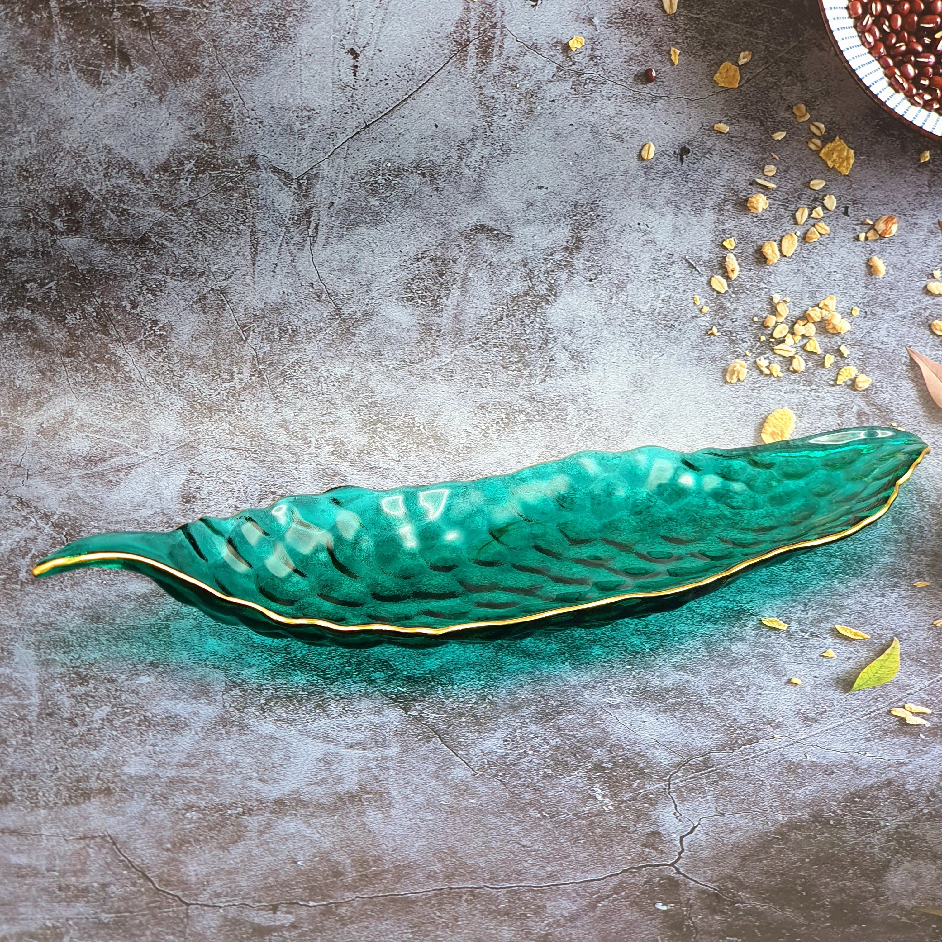 Glass Leaf Serving Dish | Organizer Tray | Décor Tray