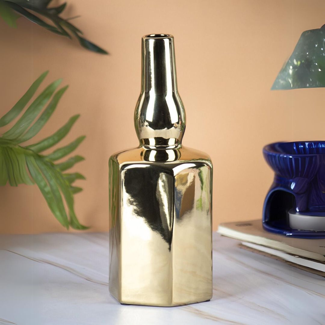 Golden Bottle Shaped Ceramic Vase | Pots & Vases | Home Décor - Home Story