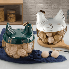 Golden Egg Storage Basket With Ceramic Lid | Hen Basket - HomeHatchpk