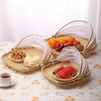 Handmade Bamboo Tent Basket With Gauze - HomeHatchpk