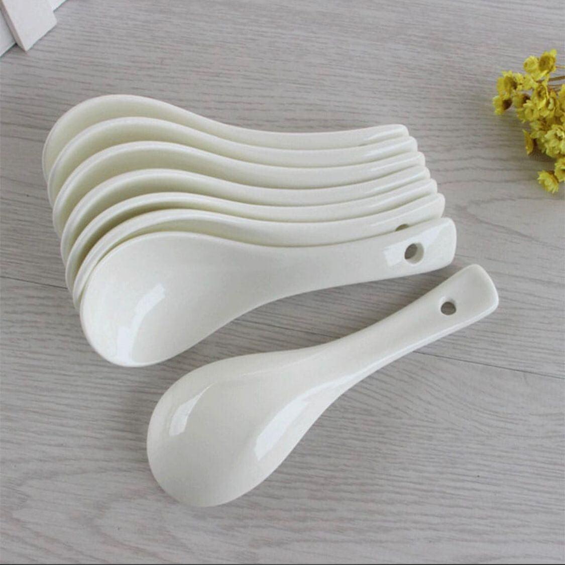 6 Pcs Porcelain White Ceramic Chinese  Soup Spoon | Tableware - HomeHatchpk